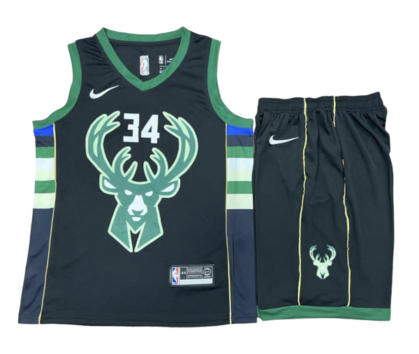 Milwaukee Bucks Black - Antetokounmpo 34(Jersey + Shorts)